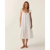 White Swiss Dot Cotton Nightgown | Ruffle Sleeve Tiered Sleep Dress