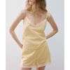 Yellow Satin Cami Pajama Set Supplier | Lace Trim Cami and Shorts Sleepwear