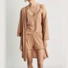 Camel 3-Piece Viscose Knit Lounge Set Supplier | Robe, Cami & Shorts Sleepwear