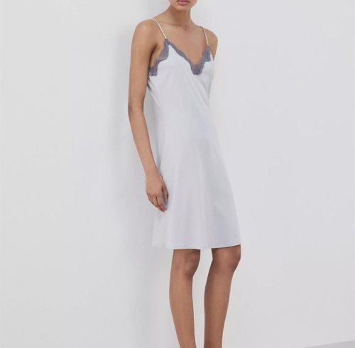Lyocell Cotton Lace Nightdress Supplier | Grey Lace Trim Slip Dress