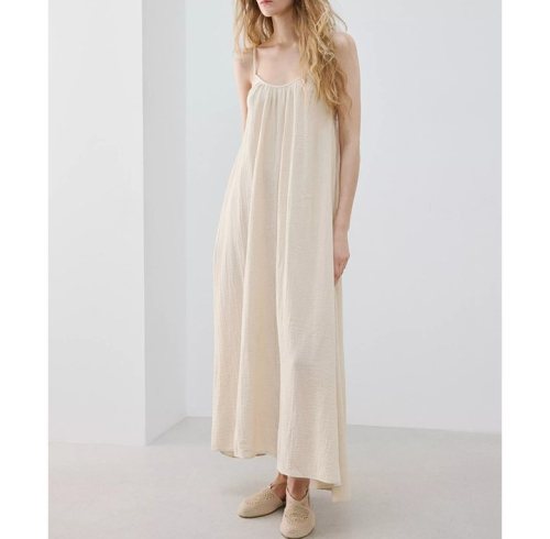 Cotton Gauze Cami Nightgown Supplier | Double Gauze Back Tie Slip Dress