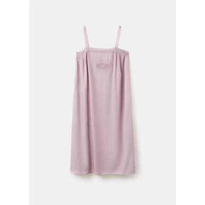 Pink Satin Slip Nightgown Supplier | Embroidered Lace Yoke Long Sleep Dress