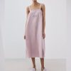 Pink Cotton Slip Nightgown Supplier | Embroidered Lace Yoke Midi Sleep Dress