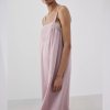 Pink Cotton Slip Nightgown Supplier | Embroidered Lace Yoke Midi Sleep Dress