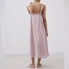 Pink Cotton Slip Nightgown Supplier | Embroidered Lace Yoke Midi Sleep Dress