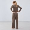 Pointelle Knit Lounge Set Supplier | Long Sleeve Taupe Loungewear