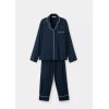 Navy Modal Knit Pajama Set Supplier | White Piping Long Sleeve Sleepwear