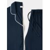 Navy Modal Knit Pajama Set Supplier | White Piping Long Sleeve Sleepwear