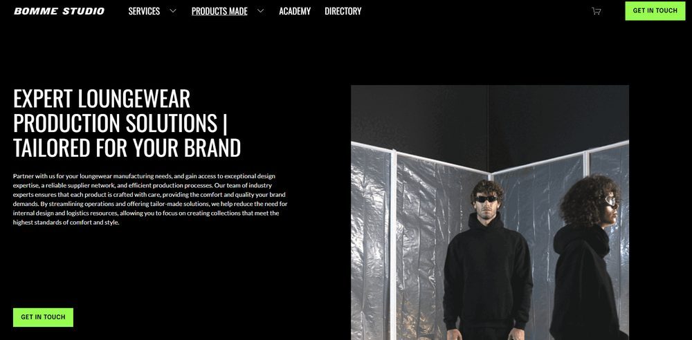 BOMME STUDIO official website homepage for premium loungewear production solutions