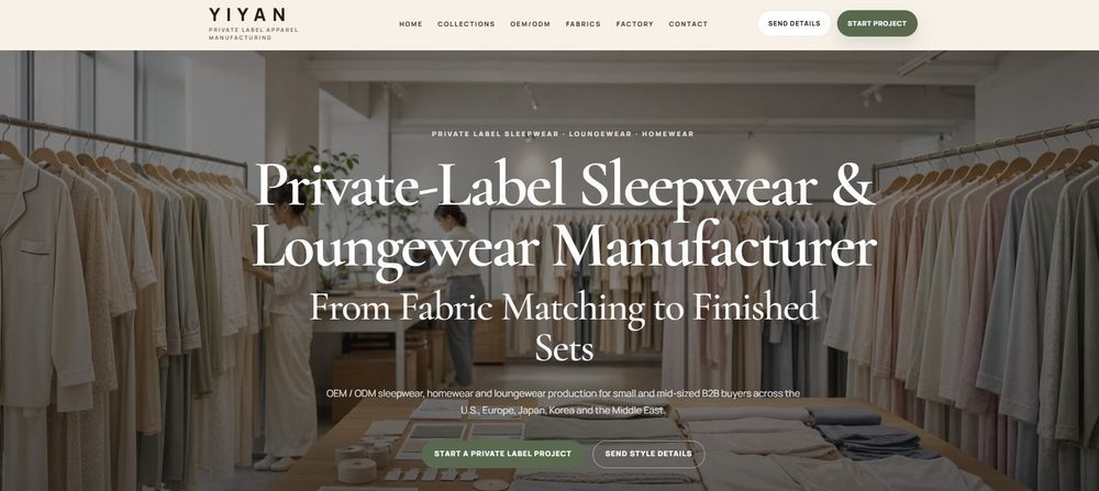 Yiyan Garment official website homepage for private-label sleepwear and loungewear