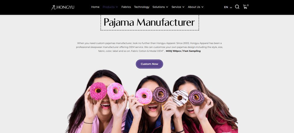 Hongyu Apparel official website homepage for custom pajama manufacturing