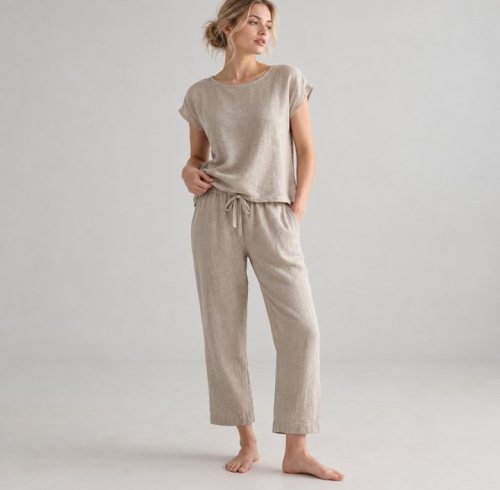 Sand Slub Cotton-Linen Lounge Set Supplier | Cap Sleeve Two-Piece Homewear