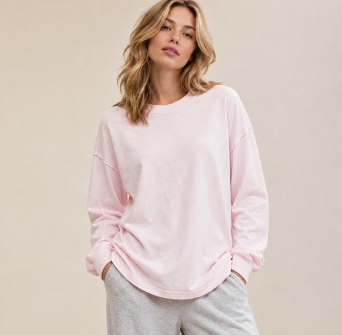 Pink Oversized Long Sleeve Sweatshirt Supplier | Women's Lounge Top Manufacturer