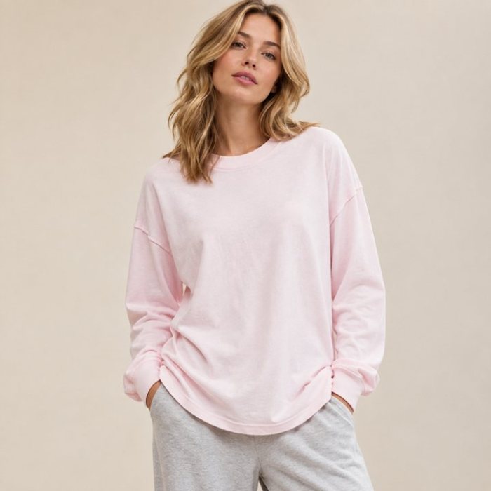 Pink Oversized Long Sleeve Sweatshirt Supplier | Women's Lounge Top Manufacturer