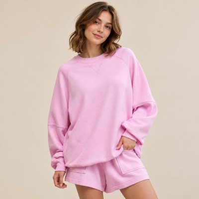 Oversized Crewneck Sweatshirt Shorts Set Supplier | Women's Lounge Set Manufacturer