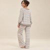 Grey and White Striped Off Shoulder Knit Lounge Set Supplier | Women's Knit Loungewear