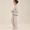Grey and White Striped Off Shoulder Knit Lounge Set Supplier | Women's Knit Loungewear