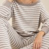 Grey and White Striped Off Shoulder Knit Lounge Set Supplier | Women's Knit Loungewear