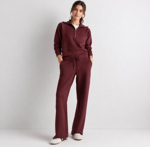 Burgundy Half Zip Knit Lounge Set Supplier | Women's Knit Loungewear Manufacturer
