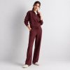 Burgundy Half Zip Knit Lounge Set Supplier | Women's Knit Loungewear Manufacturer
