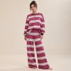 Berry Striped Off Shoulder Knit Lounge Set Supplier | Women's Knit Loungewear Manufacturer