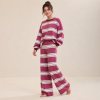 Berry Striped Off Shoulder Knit Lounge Set Supplier | Women's Knit Loungewear Manufacturer