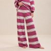 Berry Striped Off Shoulder Knit Lounge Set Supplier | Women's Knit Loungewear Manufacturer
