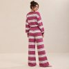 Berry Striped Off Shoulder Knit Lounge Set Supplier | Women's Knit Loungewear Manufacturer