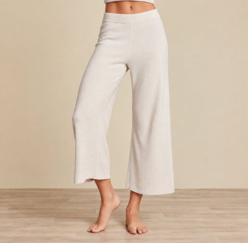 Cream Cropped Wide Leg Knit Pants Supplier | Women's Knit Lounge Pants Manufacturer