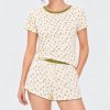 Cream Floral Print Short Sleeve Shorts Set Supplier | Women's Homewear Manufacturer