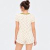 Cream Floral Print Short Sleeve Shorts Set Supplier | Women's Homewear Manufacturer