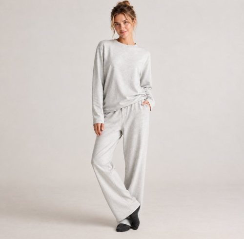 Brushed Knit Long Sleeve Lounge Set Supplier | Two Tone Women's Knit Loungewear Manufacturer