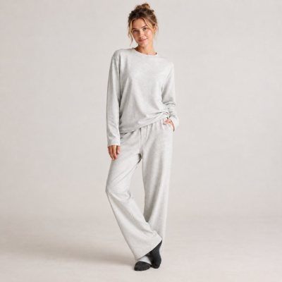 Brushed Knit Long Sleeve Lounge Set Supplier | Two Tone Women's Knit Loungewear Manufacturer