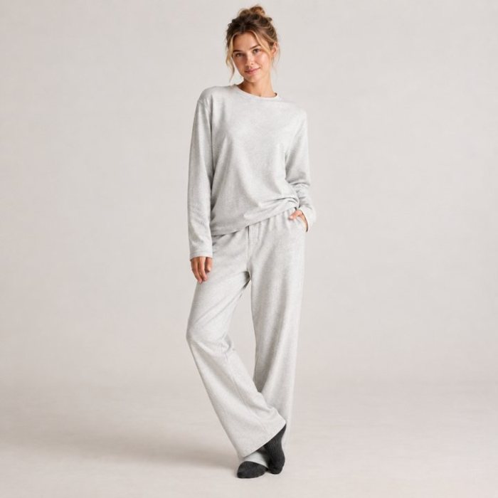 Brushed Knit Long Sleeve Lounge Set Supplier | Two Tone Women's Knit Loungewear Manufacturer