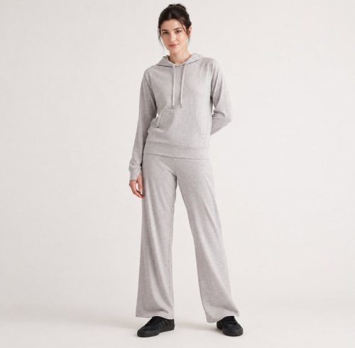 Light Grey Hoodie and Wide Leg Pants Set Supplier | Women's Hoodie Lounge Set Manufacturer