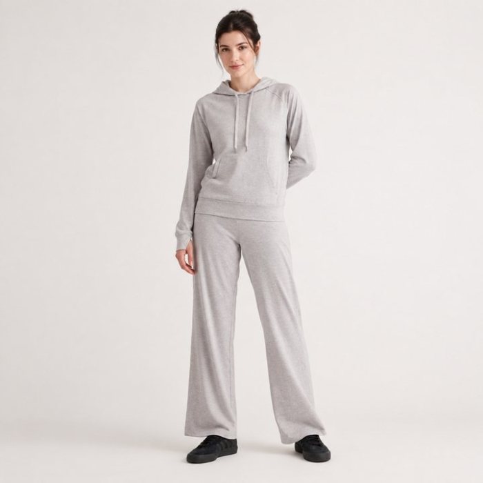 Light Grey Hoodie and Wide Leg Pants Set Supplier | Women's Hoodie Lounge Set Manufacturer