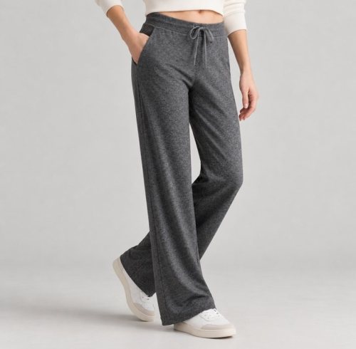 Charcoal Wide Leg Drawstring Sweatpants Supplier | Women's Lounge Pants Manufacturer