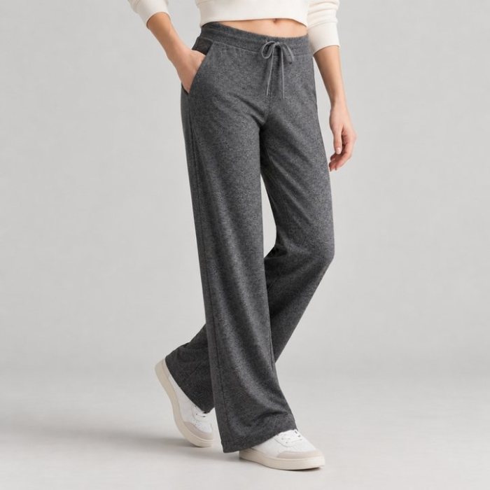 Charcoal Wide Leg Drawstring Sweatpants Supplier | Women's Lounge Pants Manufacturer