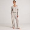 Sand Waffle Knit Henley Lounge Set Supplier | Women's Thermal Knit Loungewear Manufacturer