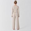 Sand Waffle Knit Henley Lounge Set Supplier | Women's Thermal Knit Loungewear Manufacturer