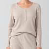 Sand Waffle Knit Henley Lounge Set Supplier | Women's Thermal Knit Loungewear Manufacturer