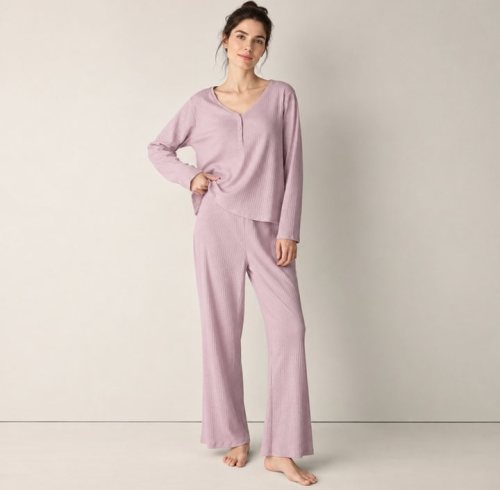 Ribbed Henley Knit Lounge Set Supplier | Two Tone Women's Rib Knit Loungewear Manufacturer
