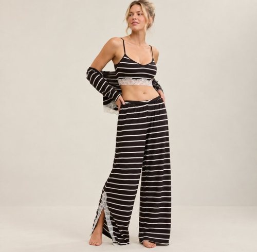 Striped Three Piece Lounge Set Supplier | Cami Cardigan and Pants Set Manufacturer