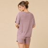 Mauve Striped Short Sleeve Top and Shorts Set Supplier | Women's Striped Homewear Manufacturer