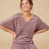 Mauve Striped Short Sleeve Top and Shorts Set Supplier | Women's Striped Homewear Manufacturer
