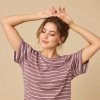 Mauve Striped Short Sleeve Top and Shorts Set Supplier | Women's Striped Homewear Manufacturer