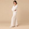 Ivory Chunky Knit V Neck Lounge Set Supplier | Women's Rib Knit Loungewear Manufacturer