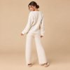 Ivory Chunky Knit V Neck Lounge Set Supplier | Women's Rib Knit Loungewear Manufacturer