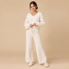 Ivory Chunky Knit V Neck Lounge Set Supplier | Women's Rib Knit Loungewear Manufacturer