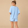 Cornflower Blue V Neck Oversized Tee and Shorts Set Supplier | Women's Knit Homewear Manufacturer